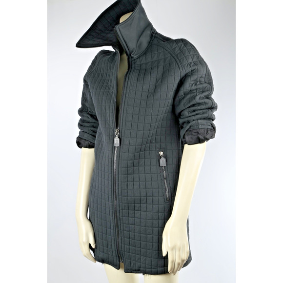 Vintage FENDI Jeans Roma Amor Black Quilted Zip Midi Jacket Size 42 - Picture 5 of 16